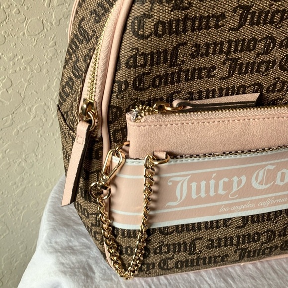 Juicy Couture Brown & Light Pink Backpack- extra pouch- Gold Tone main image 12